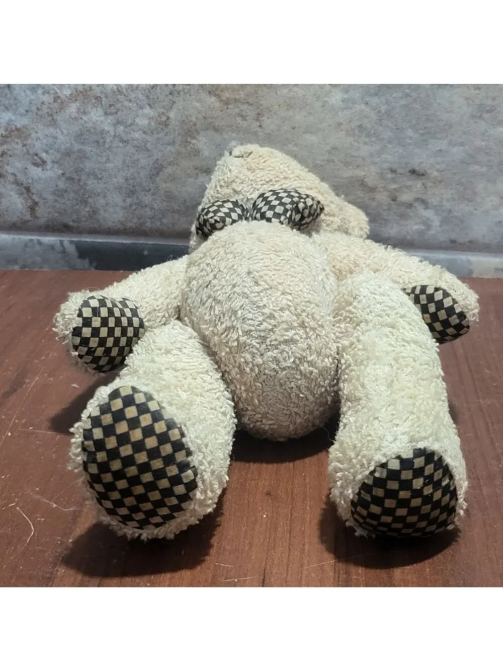 Vintage Tan Brown Teddy Bear Fully Jointed  Checkered Bow 9